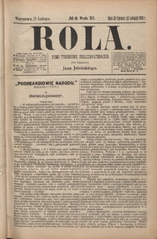 Rola : pismo tygodniowe społeczno-literackie R. 11, Nr 6 (30 stycznia/11 lutego 1893)
