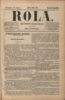 Rola : pismo tygodniowe społeczno-literackie R. 11, Nr 8 (13/25 lutego 1893)