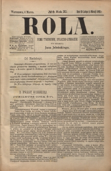 Rola : pismo tygodniowe społeczno-literackie R. 11, Nr 9 (20 lutego/4 marca 1893)