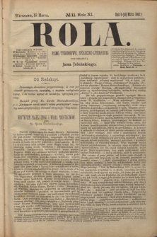 Rola : pismo tygodniowe społeczno-literackie R. 11, Nr 11 (6/18 marca 1893)