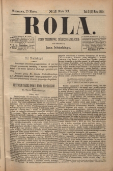 Rola : pismo tygodniowe społeczno-literackie R. 11, Nr 12 (13/25 marca 1893)