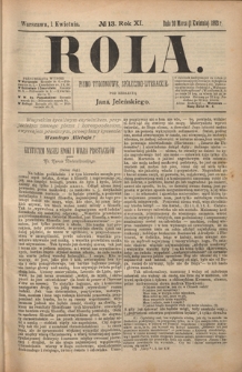 Rola : pismo tygodniowe społeczno-literackie R. 11, Nr 13 (20 marca/1 kwietnia 1893)