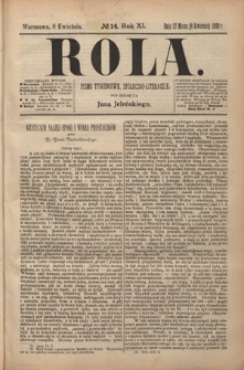 Rola : pismo tygodniowe społeczno-literackie R. 11, nr 14 (27 marca/8 kwietnia 1893)