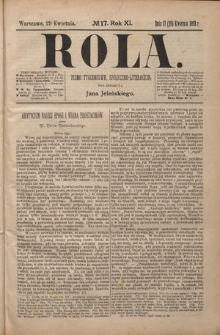 Rola : pismo tygodniowe społeczno-literackie R. 11, Nr 17 (17/29 kwietnia 1893)