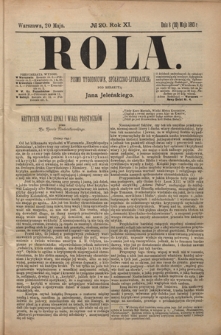 Rola : pismo tygodniowe społeczno-literackie R. 11, Nr 20 (8/20 maja 1893)