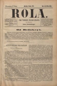 Rola : pismo tygodniowe społeczno-literackie R. 11, Nr 21 (15/27 maja 1893)