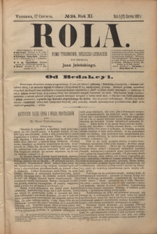 Rola : pismo tygodniowe społeczno-literackie R. 11, Nr 24 (5/17 czerwca 1893)