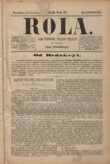 Rola : pismo tygodniowe społeczno-literackie R. 11, Nr 25 (12/24 czerwca 1893)