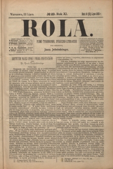 Rola : pismo tygodniowe społeczno-literackie R. 11, Nr 29 (10/22 lipca 1893)