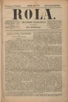 Rola : pismo tygodniowe społeczno-literackie R. 11, Nr 32 (31 lipca/12 sierpnia 1893)