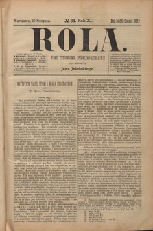 Rola : pismo tygodniowe społeczno-literackie R. 11, Nr 34 (14/26 sierpnia 1893)