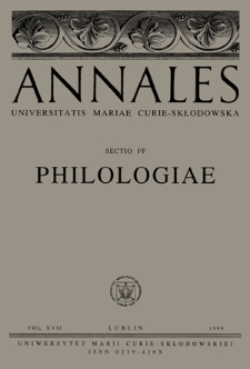 Annales Universitatis Mariae Curie-Skłodowska. Sectio FF, Philologiae. Vol. 17 (1999) - Spis treści