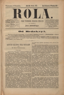 Rola : pismo tygodniowe społeczno-literackie R. 11, Nr 36 (28 sierpnia/9 września 1893)