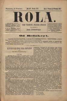 Rola : pismo tygodniowe społeczno-literackie R. 11, Nr 37 (4/16 września 1893)