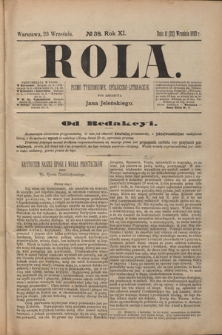 Rola : pismo tygodniowe społeczno-literackie R. 11, nr 38 (11/23 września 1893)