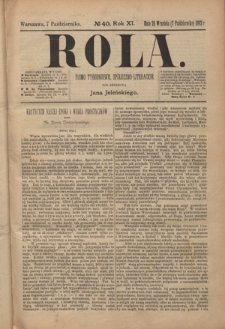 Rola : pismo tygodniowe społeczno-literackie R. 11, Nr 40 (25 września/7 października 1893)