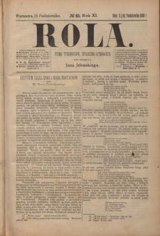 Rola : pismo tygodniowe społeczno-literackie R. 11, Nr 41 (2/14 października 1893)