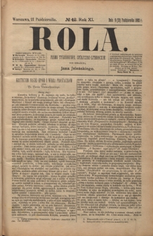 Rola : pismo tygodniowe społeczno-literackie R. 11, Nr 42 (9/21 października 1893)
