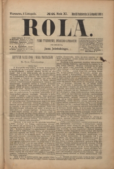 Rola : pismo tygodniowe społeczno-literackie R. 11, Nr 44 (23 października/4 listopada 1893)