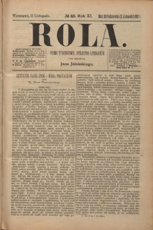 Rola : pismo tygodniowe społeczno-literackie R. 11, Nr 45 (30 października/11 listopada 1893)