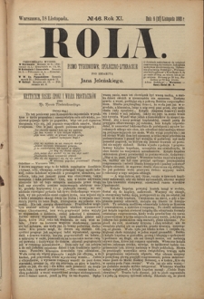 Rola : pismo tygodniowe społeczno-literackie R. 11, Nr 46 (6/18 listopada 1893)