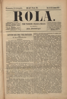 Rola : pismo tygodniowe społeczno-literackie R. 11, nr 47 (13/25 listopada 1893)