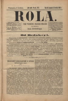 Rola : pismo tygodniowe społeczno-literackie R. 11, Nr 48 (20 listopada/2 grudnia 1893)