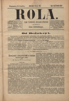 Rola : pismo tygodniowe społeczno-literackie R. 11, Nr 50 (4/16 grudnia 1893)