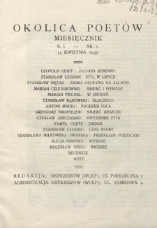 Okolica Poetów : miesięcznik R. 1, Nr 1 (15 kwietnia 1935)