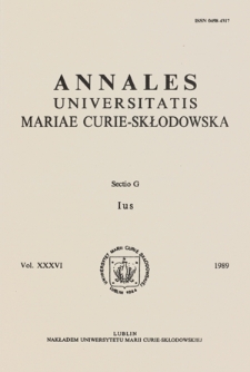 Annales Universitatis Mariae Curie-Skłodowska. Sectio G, Ius. Vol. 36 (1989) - Spis treści