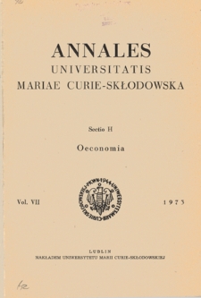 Annales Universitatis Mariae Curie-Skłodowska. Sectio H, Oeconomia. Vol. 7 (1973) - Spis treści