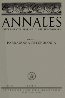 Annales Universitatis Mariae Curie-Skłodowska. Sectio J, Paedagogia-Psychologia. Vol. 12 (1999) - Spis treści