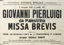 Giovanni Pierluigi da Palestrina - Missa Brevis, Katedra Opolska, 1.08.1987 r. : [afisz]