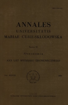 Annales Universitatis Mariae Curie-Skłodowska. Sectio H, Oeconomia, Vol. 28 (1994) - Spis treści