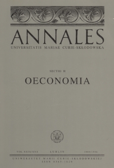 Annales Universitatis Mariae Curie-Skłodowska. Sectio H, Oeconomia, Vol. 29/30 (1995/1996) - Spis treści