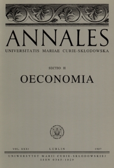 Annales Universitatis Mariae Curie-Skłodowska. Sectio H, Oeconomia, Vol. 31 (1997) - Spis treści