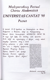 Międzynarodowy Festiwal Chórów Akademickich Universitas Cantat '99, Poznań, [22-25.04.1999 r.]