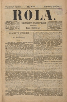 Rola : pismo tygodniowe, społeczno-literackie R. 12, nr 1 (25 grudnia 1893/6 stycznia 1894)