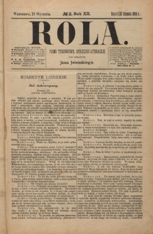 Rola : pismo tygodniowe, społeczno-literackie R. 12, nr 2 (13 stycznia 1894)