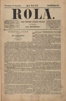 Rola : pismo tygodniowe, społeczno-literackie R. 12, nr 3 (8/20 stycznia 1894)