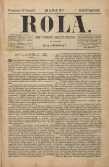 Rola : pismo tygodniowe, społeczno-literackie R. 12, nr 4 (15/27 stycznia 1894)