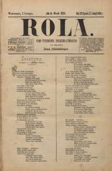 Rola : pismo tygodniowe, społeczno-literackie R. 12, nr 5 (22 stycznia/3 lutego 1894)