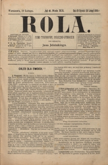 Rola : pismo tygodniowe, społeczno-literackie R. 12, nr 6 (29 stycznia/10 lutego 1894)