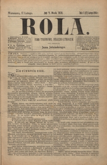 Rola : pismo tygodniowe, społeczno-literackie R. 12, nr 7 (5/17 lutego 1894)