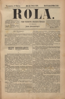 Rola : pismo tygodniowe, społeczno-literackie R. 12, nr 10 (26 lutego/10 marca 1894)
