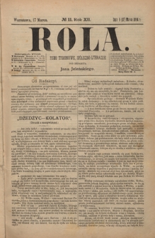 Rola : pismo tygodniowe, społeczno-literackie R. 12, nr 11 (5/17 marca 1894)