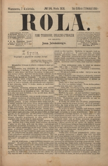 Rola : pismo tygodniowe, społeczno-literackie R. 12, nr 14 (26 marca/7 kwietnia 1894)