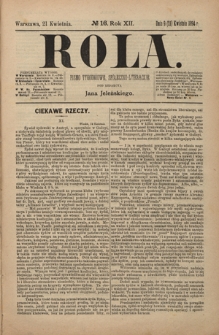 Rola : pismo tygodniowe, społeczno-literackie R. 12, nr 16 (9/21 kwietnia 1894)