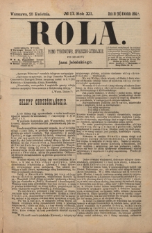 Rola : pismo tygodniowe, społeczno-literackie R. 12, nr 17 (16/28 kwietnia 1894)