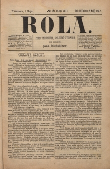 Rola : pismo tygodniowe, społeczno-literackie R. 12, nr 18 (23 kwietnia/5 maja 1894)